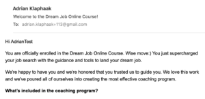 Dream Job Online Course Welcome Email 300x145 Dream Job Thank You